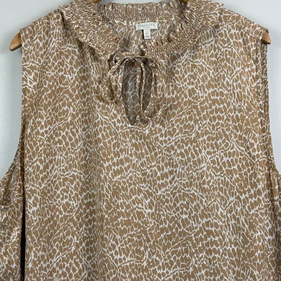 Talbots Top Women's 3X Brown Animal Print Ruffle Trim Sleeveless Tie-Neck Blouse - Picture 3 of 8